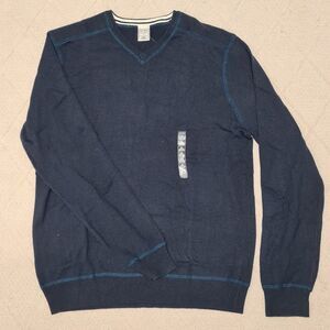 Old Navy V-neck Knit Sweater Pullover Mens LARGE Navy Blue Golf Casual Preppy